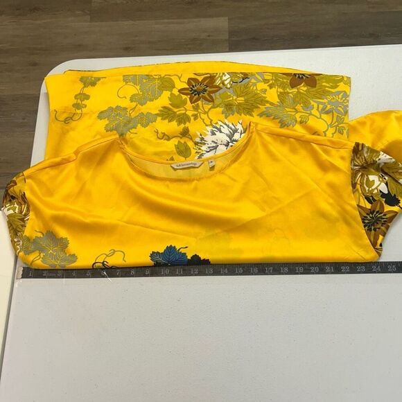 Soft Surroundings Yellow Floral Blouse Medium Satin Kimono Sleeve Tunic Top Boho - Picture 7 of 9